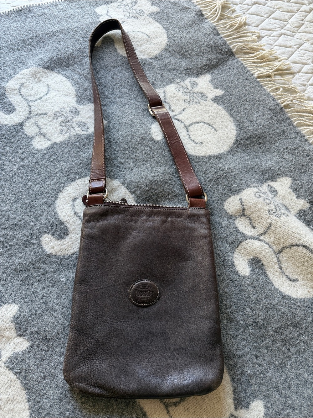 Roots Dark Brown Leather Crossbody Bag